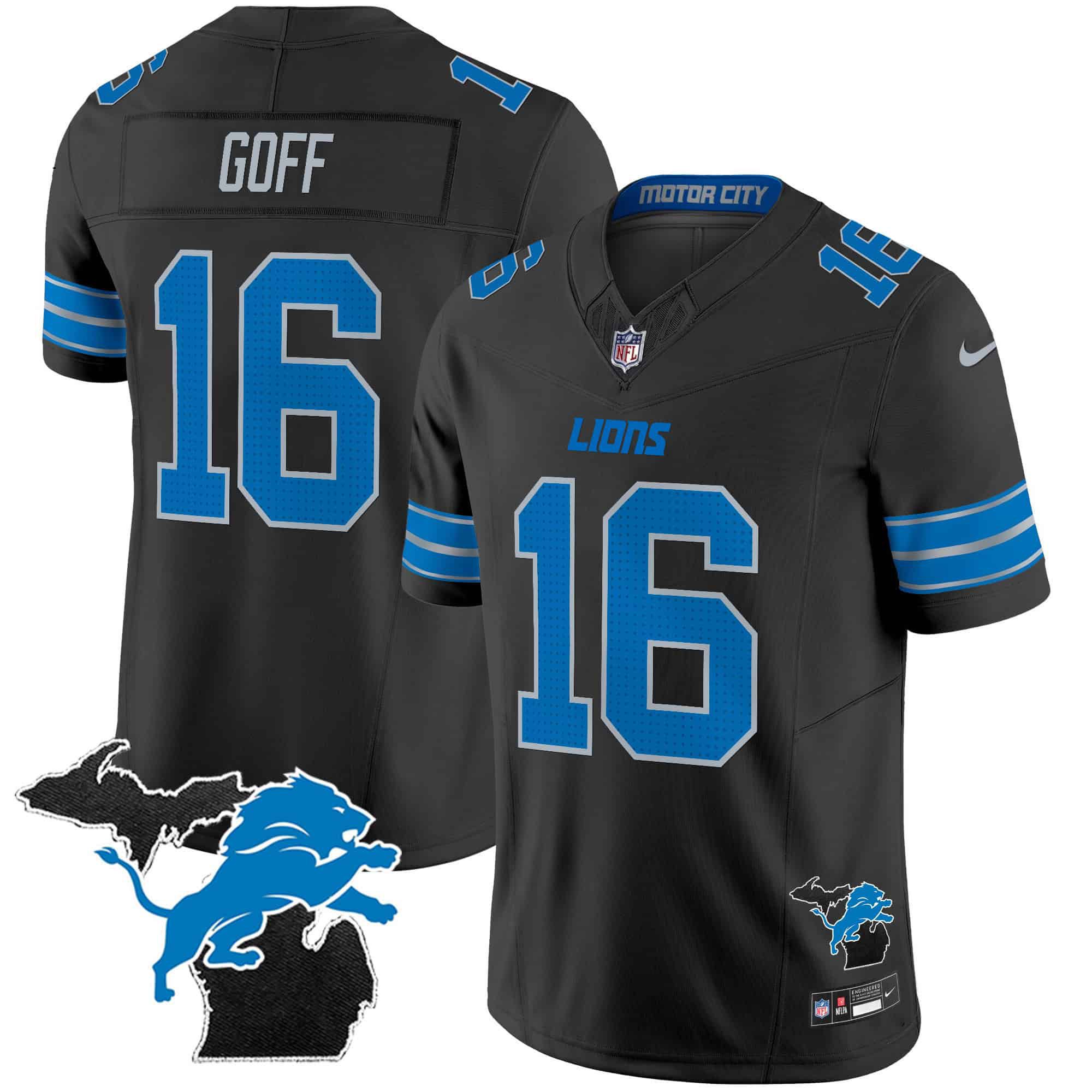 Men Detroit Lions #16 Goff Black 2024 Nike Michigan Patch Vapor Limited NFL Jersey style 1->indianapolis colts->NFL Jersey